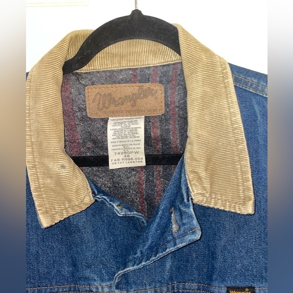 Vtg Wrangler Western Denim Jacket Sz 46L Blanket Lined Corduroy Collar 74260PW - Picture 9 of 11